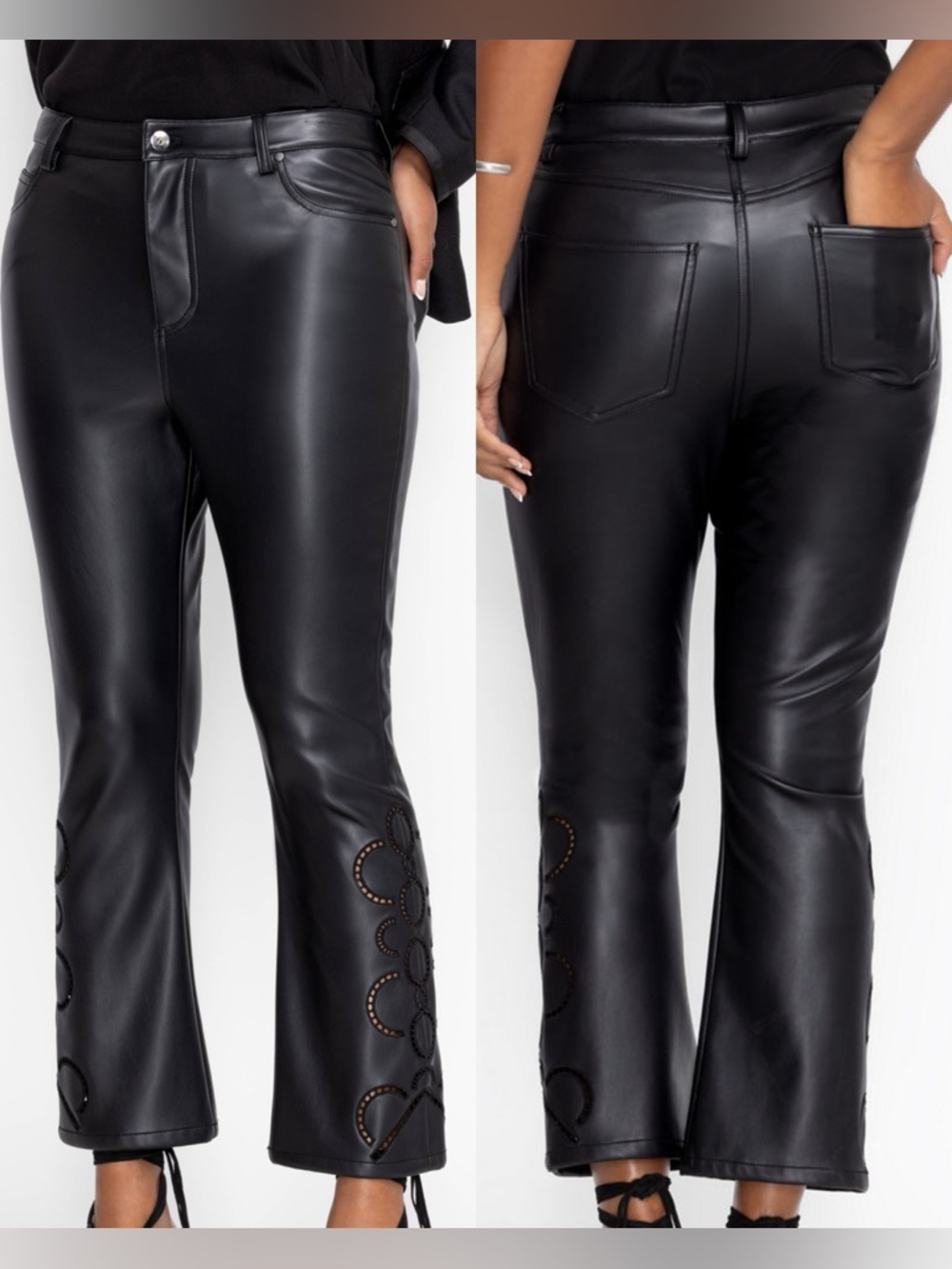 Johnny Was The Cropped Baby Boot Vegan Leather Cutout Pants Size 26 NWT